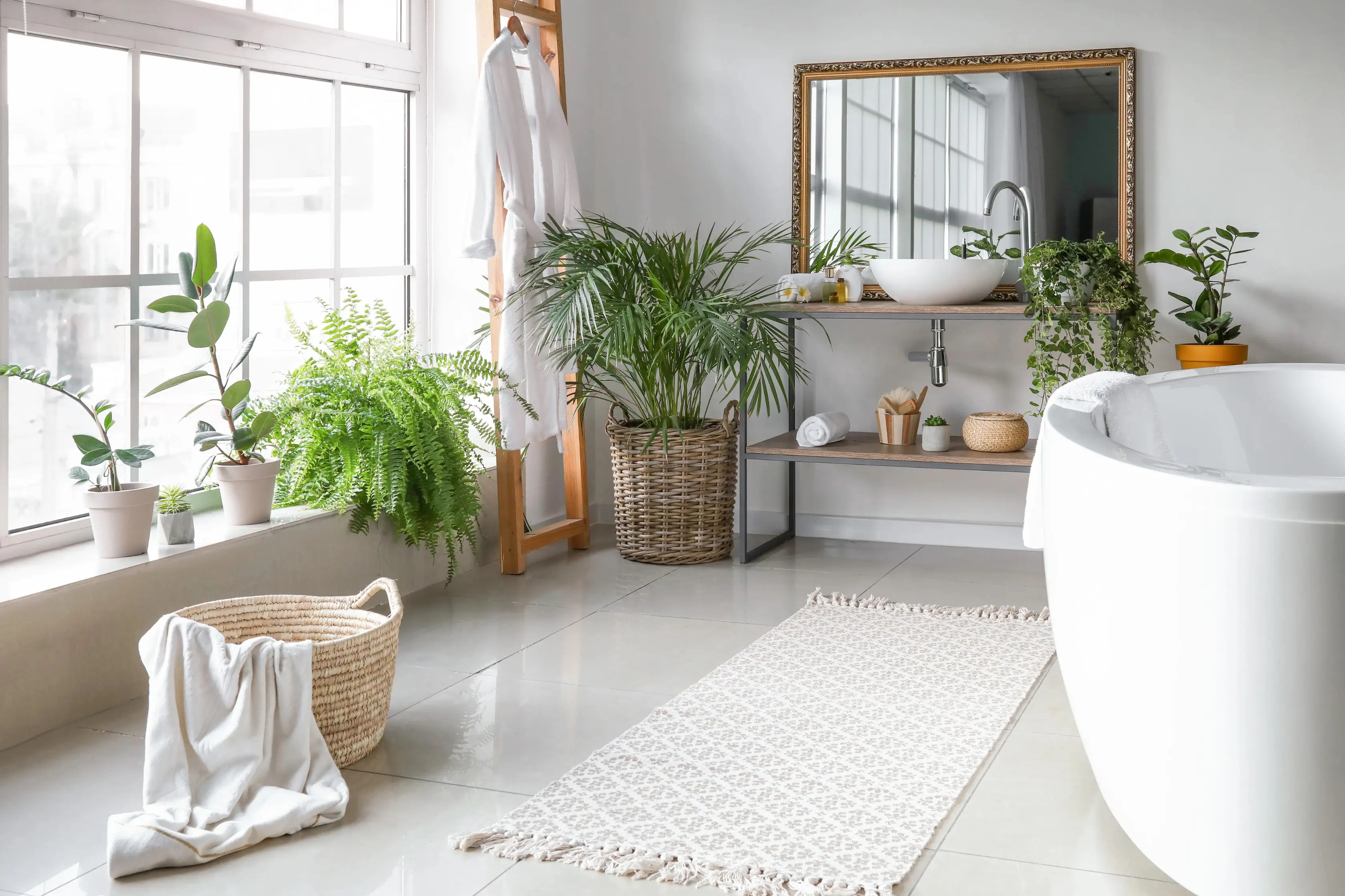 Modern Bathroom With Plant Feautre Pieces